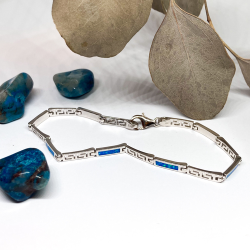 Náramek s modrými syntetickými opály ~ stříbro  Náramek s modrými syntetickými opály ~ stříbro  1