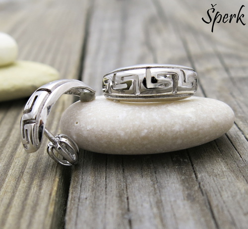 Náušnice polokruhy s ornamentem, bílé zlato 1