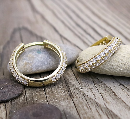 Zlaté náušnice ~ kruhy se zirkony 1