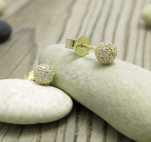 Kulička se zirkony ~ náušnice žluté zlato 1