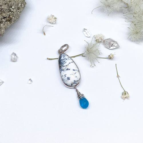 Přívěs s dendritickým opálem a apatitem ~ stříbro  Přívěs s dendritickým opálem a apatitem ~ stříbro  1