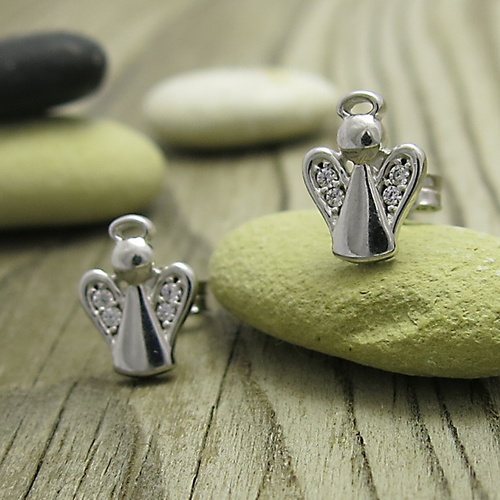 Anděl ~ náušnice bílé zlato se zirkony 1