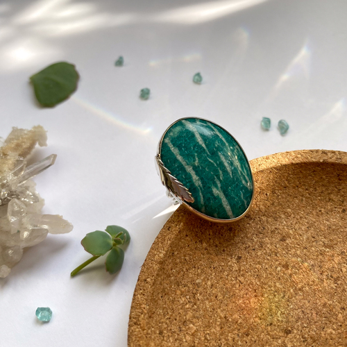 Autorský prsten s lístkem a Amazonitem Autorský prsten s lístkem a Amazonitem 1
