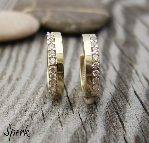 Náušnice kruhy – žluté zlato s čirými zirkony 1