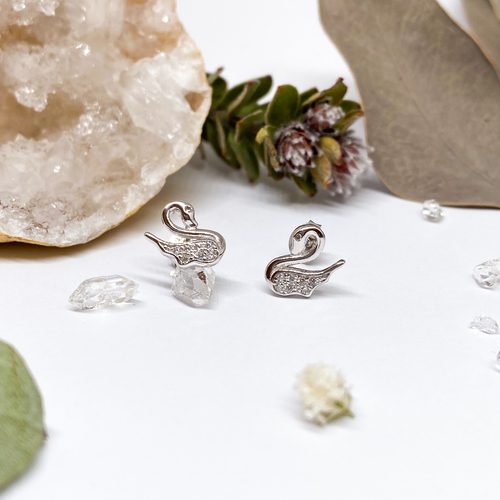 Stříbrné náušnice - labutě se zirkony Stříbrné náušnice - labutě se zirkony 1