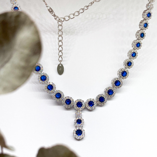 Plesový náhrdelník s modrými zirkony ~ stříbro  Plesový náhrdelník s modrými zirkony ~ stříbro  1