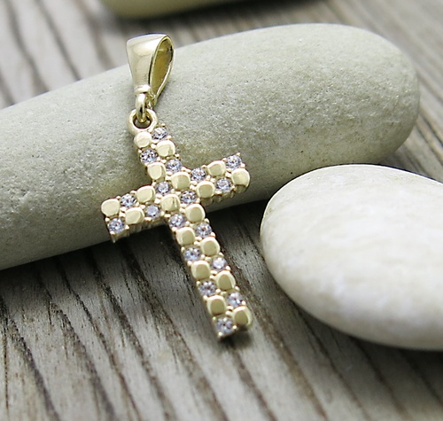 Křížek ~ přívěsek žluté zlato se zirkony 1
