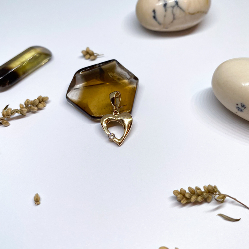 Zlatý přívěšek ~ srdce se zirkonem, žluté zlato 1