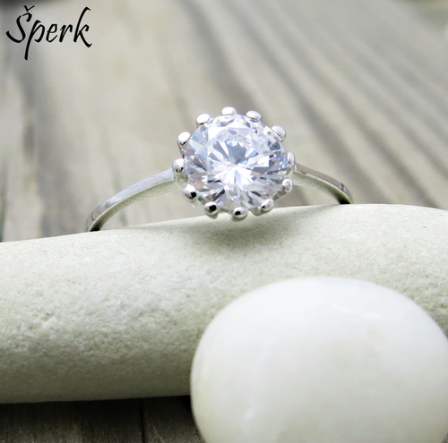 Prsten se zirkonem ~ bílé zlato, velký kámen 1