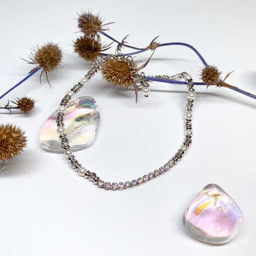 Náramek se zirkony a perlami ~ stříbro  1