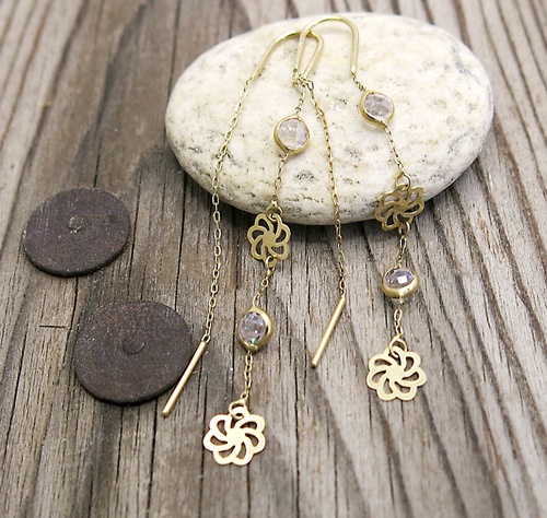 Provlékací náušnice ze žlutého zlata se zirkony 1