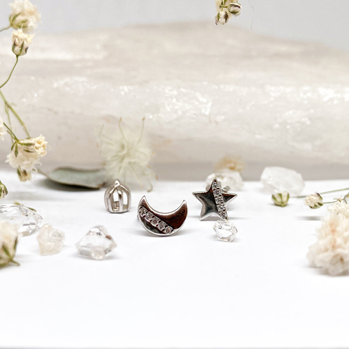 Stříbrné náušnice na šroubek - hvězdička a měsíc se zirkony 1