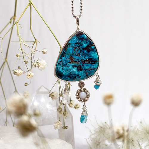 Autorský stříbrný přívěs s Shattuckitem, Chryzokolem a Opálem 1