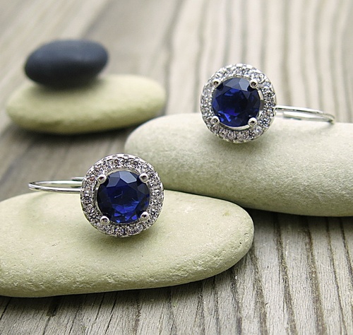 Stříbrné náušnice ~ modrý spinel a bílé zirkony Stříbrné náušnice ~ modrý spinel a bílé zirkony 1