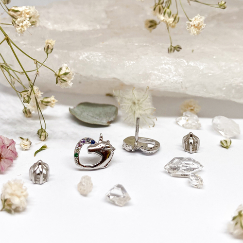 Náušnice na šroubek jednorožec se zirkony ~ stříbro  Náušnice na šroubek jednorožec se zirkony ~ stříbro  1