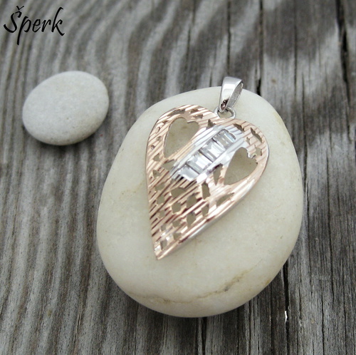 Stříbro – přívěšek srdce, zirkony 1