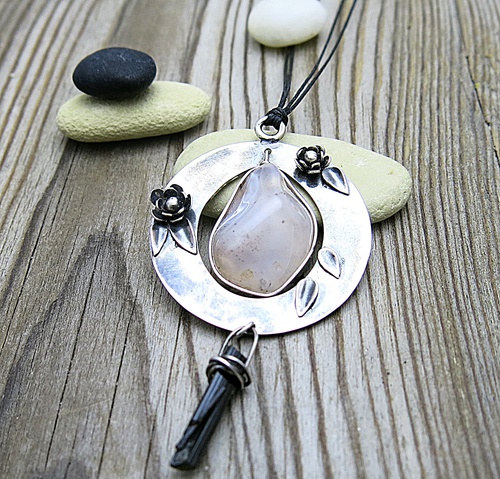 Stříbrný šperk, achát a turmalín 1