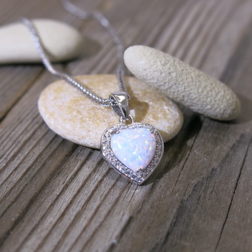 Opál ~ stříbrný přívěsek srdce 1