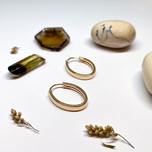 Oválné kruhy ~ žluté zlato, náušnice 1