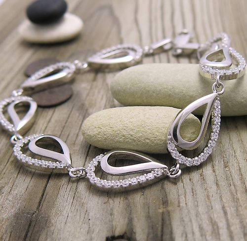 Zirkony ~ stříbrný náramek 1