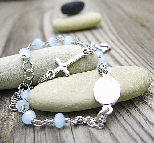 Stříbrný náramek s korálky ~ růženec 1