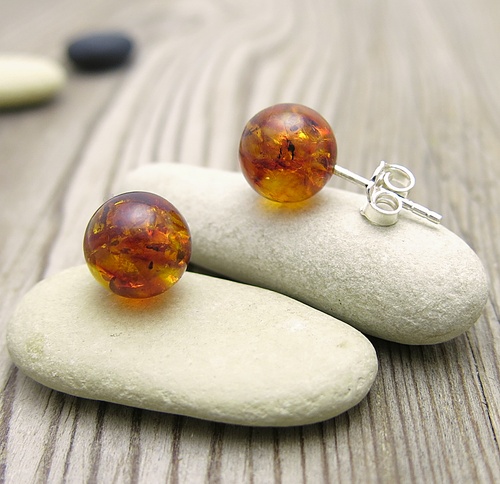 Stříbrné náušnice s jantarem ~ kuličky Stříbrné náušnice s jantarem ~ kuličky 1