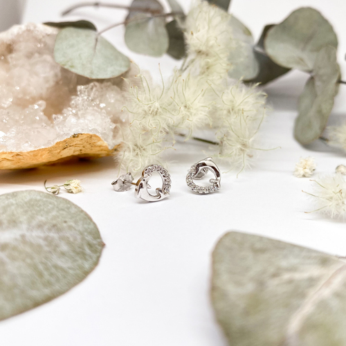 Stříbrné náušnice - srdce s delfíny a zirkony 1