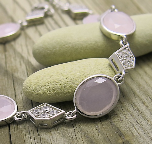 Stříbrný náramek ~ zirkony a růženíny Stříbrný náramek ~ zirkony a růženíny 1