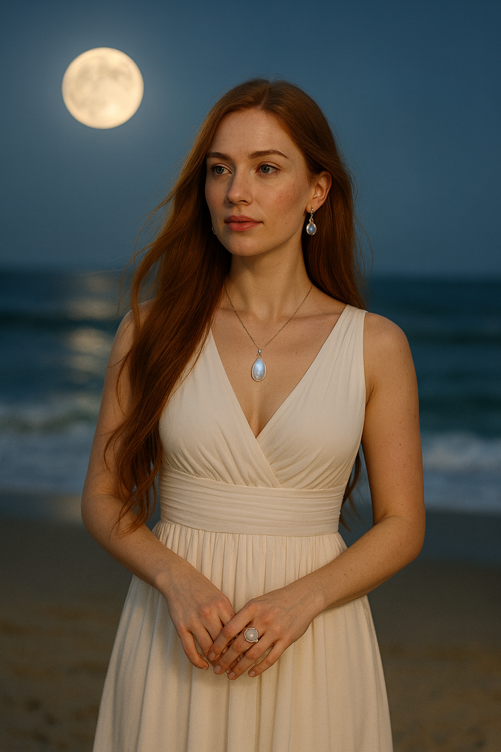 Žena se šperky měsíční kámen